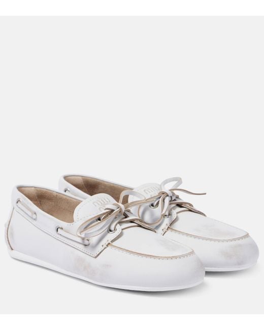 Miu Miu White Bleached Leather Loafers