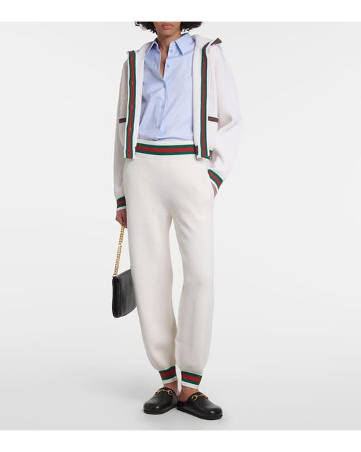 Gucci White Web Stripe Ribbed-knit Wool Cardigan