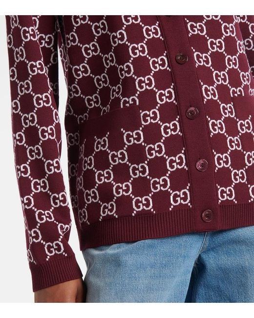 Cardigan Reversible De Jacquard En Mezcla De Lana Con Gg Gucci de color Red