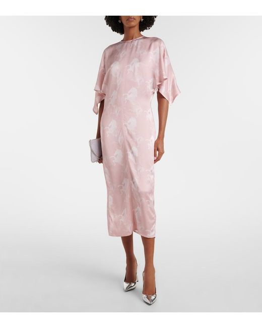 Stella McCartney Pink Printed Satin Midi Dress