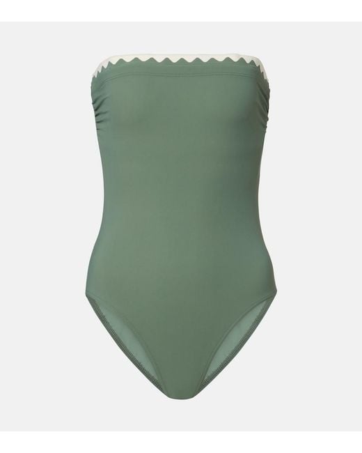 Karla Colletto Green Lia Scalloped Bandeau Swimsuit