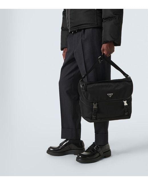 Prada Black Leather-Trimmed Re-Nylon Messenger Bag for men