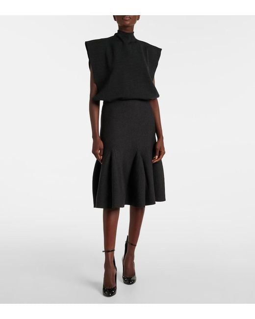Alaïa Black Wool-Blend Midi Skirt