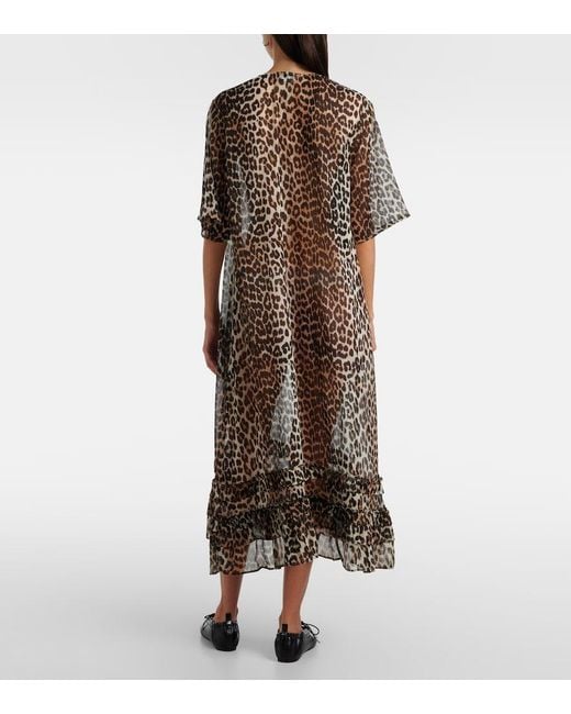 ganni tiger print organza dress Organza Warehouse Midi Leopard Print Dress Pre-loved] Ganni Animal Print  Organza Dress Brown/Black Garmentory