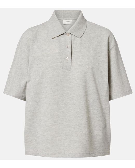Saint Laurent Gray Cassandre Cotton-Blend Pique Polo Shirt