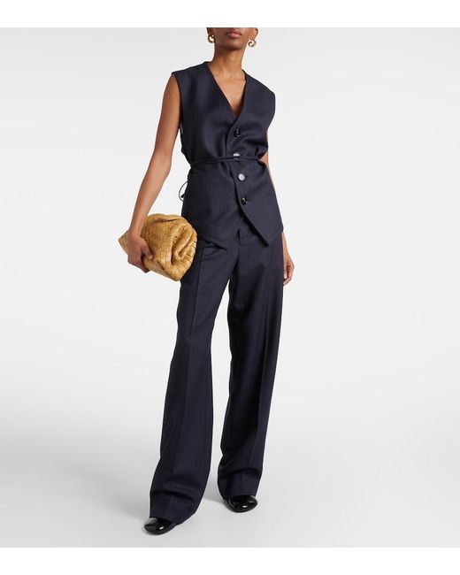 Bottega Veneta Blue Striped High-Rise Wool Straight Pants