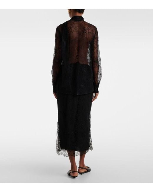 Valentino Gray Scarf-Detail Floral Lace Blouse