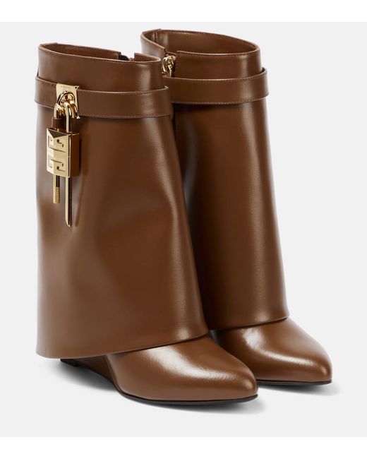 Givenchy Brown Shark Lock Leather Ankle Boots