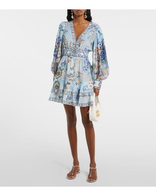 Camilla Blue Verziertes Minikleid Aus Seide