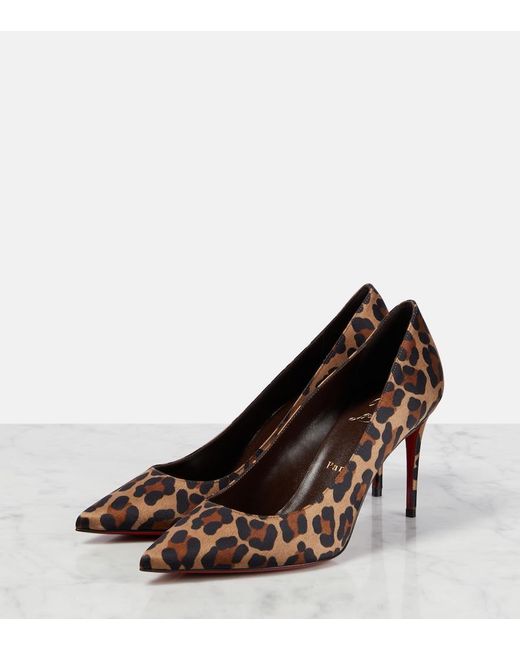 Christian Louboutin Brown Kate 85 Leopard-Print Satin Pumps