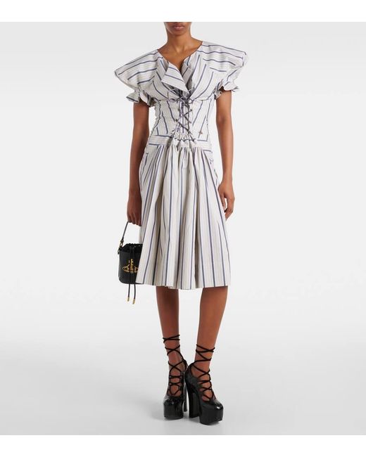vivienne westwood sunday striped cotton dress Kate Midi in Natural White/Blue Stripe Colour:Calypso Blue vivienne westwood tartan dress modest long sleeve maxi dress CUPSHE Women's Boho Floral
