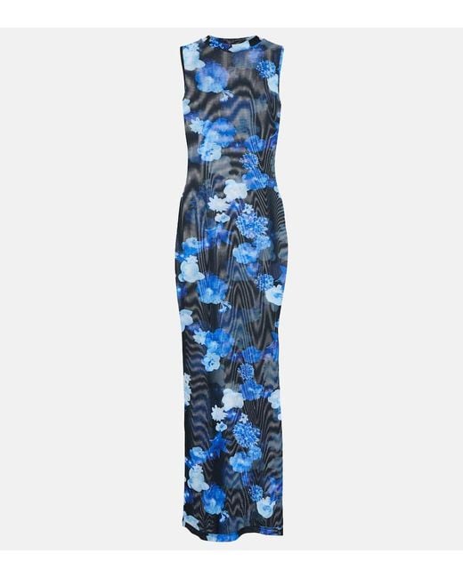 Coperni Blue Floral Mesh Maxi Dress