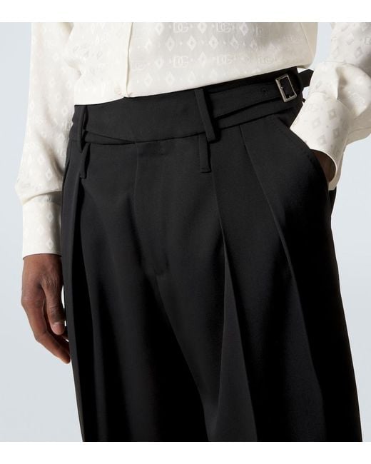 Dolce & Gabbana Blue Virgin Wool Gabardine Wide-Leg Pants for men