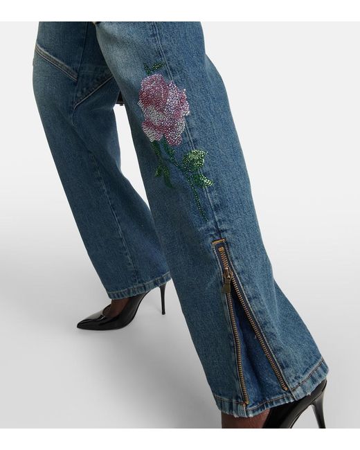 Alessandra Rich Blue Sequin-Embellished Flared Jeans