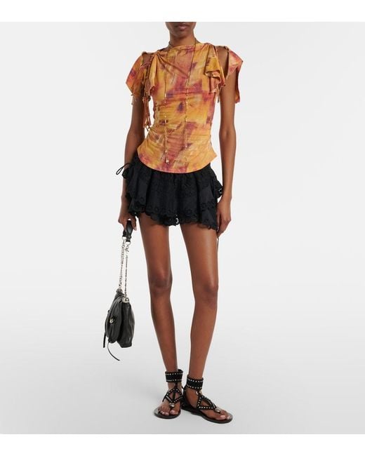 Isabel Marant Orange Jazia Printed Ruffled Cotton Top