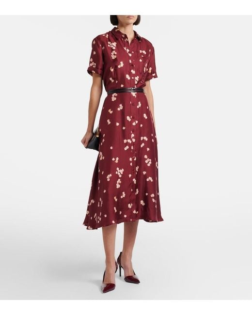 Altuzarra Red Belted Printed Silk Shirt Dress