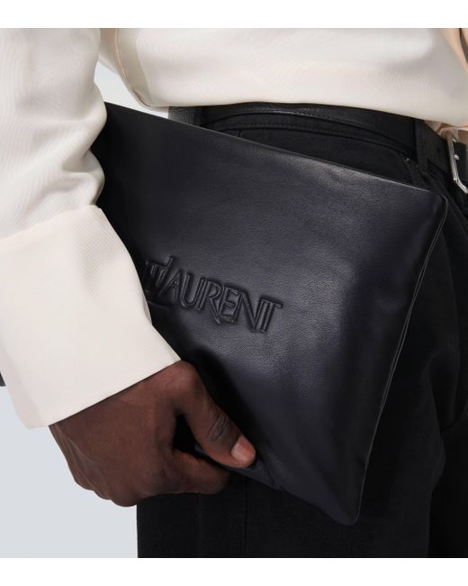 Pochette en cuir a logo Saint Laurent pour homme en coloris Black