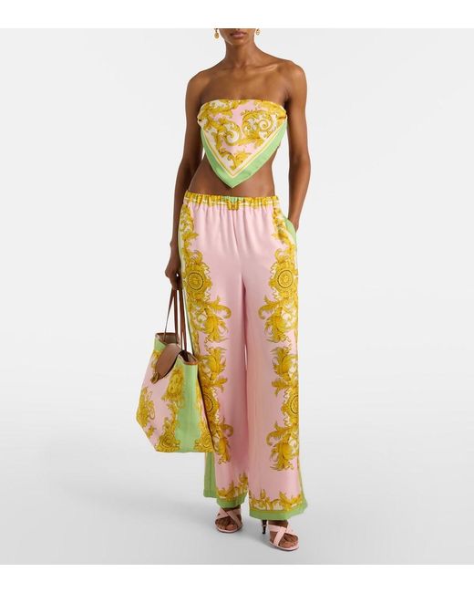 Versace Metallic Printed Silk Twill Bandeau Top