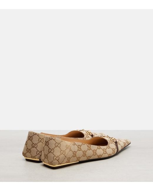 Gucci Natural Vittoria Horsebit Gg Canvas Ballet Flats
