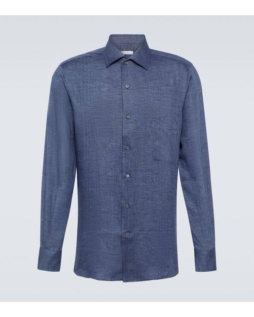 Loro Piana Blue Andre Linen Shirt for men