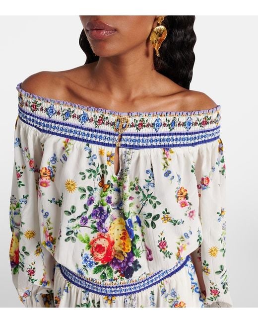 Camilla White Printed Silk Crepe Minidress