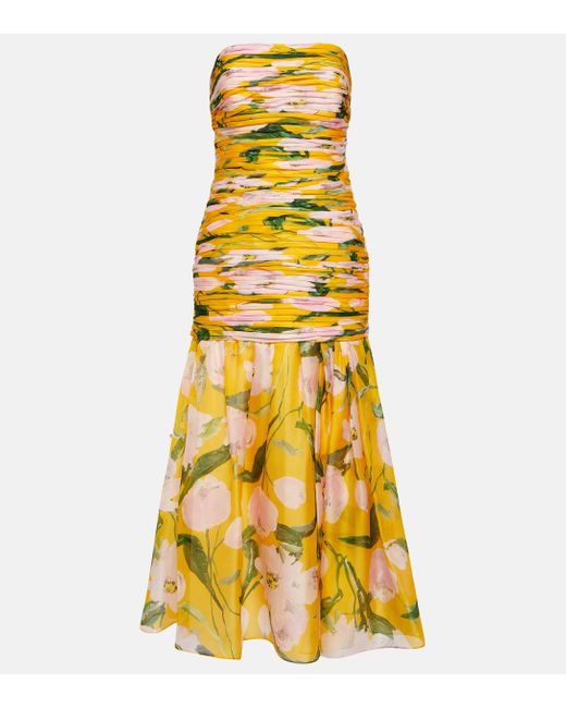 Carolina Herrera Printed Silk Organza Midi Dress in Yellow | Lyst Canada