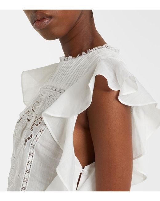 Self-Portrait White Embroidered Ruffled Top