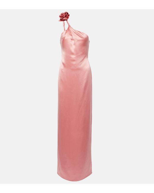 Robe longue asymetrique en soie a fleurs Magda Butrym en coloris Pink