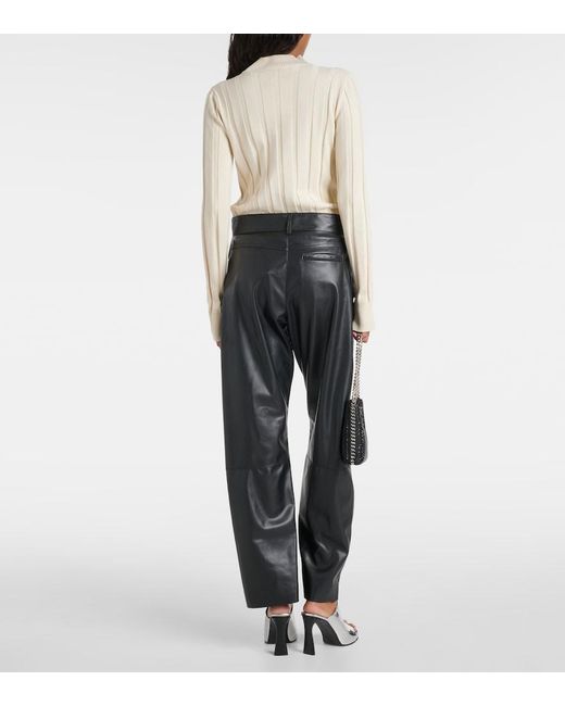 Stella McCartney Black High-Rise Faux Leather Straight Pants