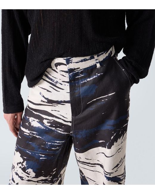 Commas Multicolor Printed Linen Straight Pants for men