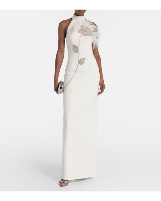 Rebecca Vallance White Starlight Embellished Halterneck Gown