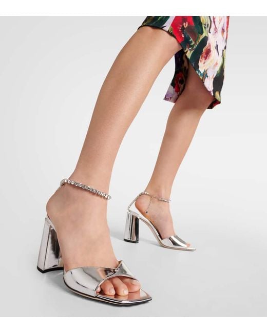 Jimmy Choo White Saeda 85 Embellished Leather Pumps