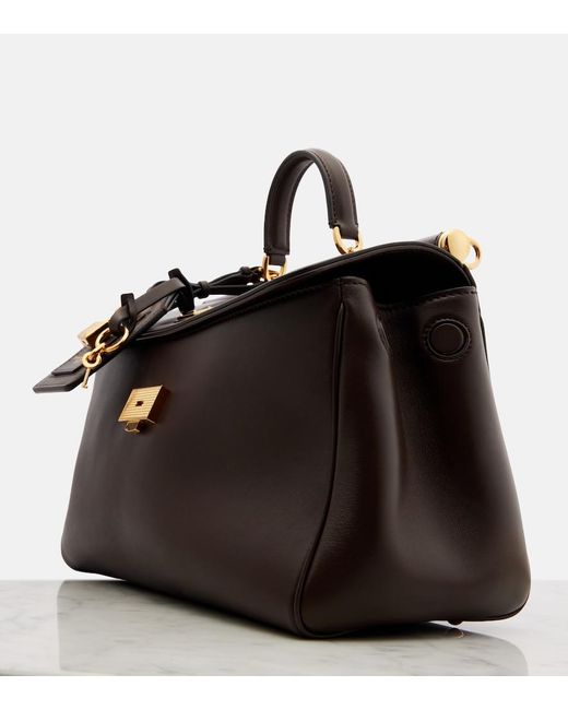 Dolce & Gabbana Black My Sicily Medium Leather Tote Bag