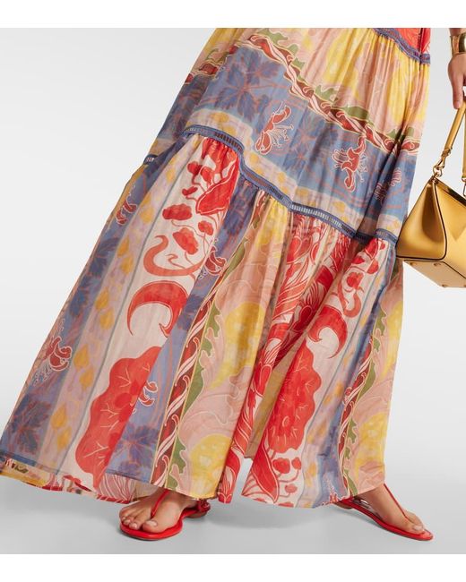 Etro Red Printed Cotton And Silk Maxi Dress