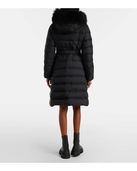 Moncler Black Hooded Shearling-Trimmed Down Jacket