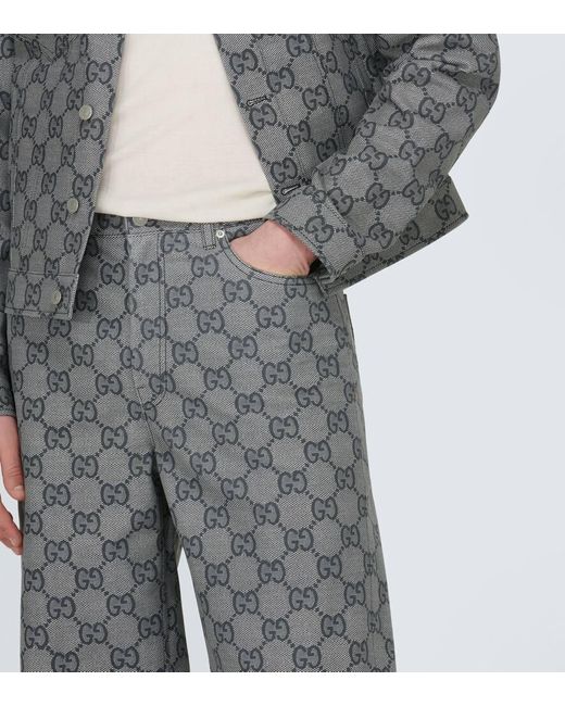 Gucci Gerade Hose GG aus Leder in Gray für Herren