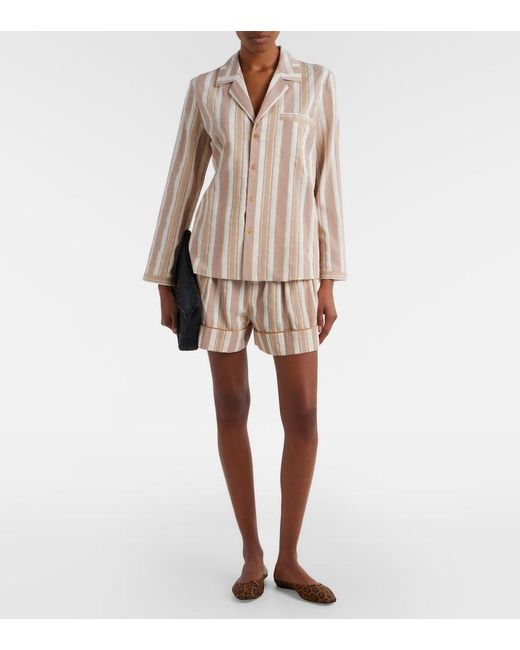 Saint Laurent Natural Striped Cotton Shorts