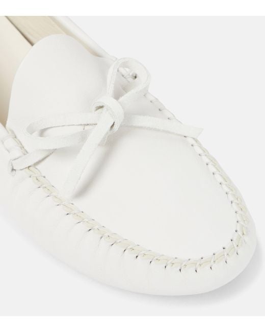 The Row White Lucca Leather Moccasins
