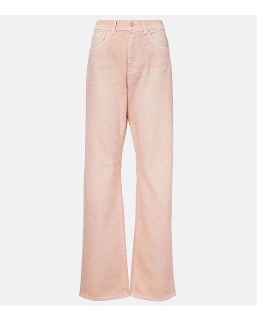 7 For All Mankind Pink Tess High-Rise Straight Jeans