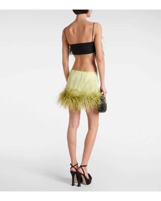 Miu Miu Yellow Feather-trimmed Satin Miniskirt