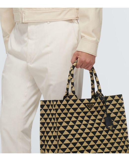 Prada Metallic Symbole Leather-Trimmed Tote Bag for men