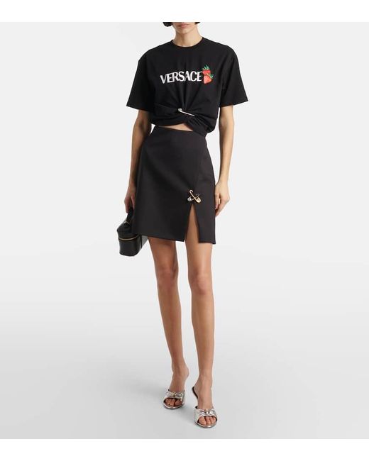 Versace White Opera Bow 85 Metallic Leather Mules