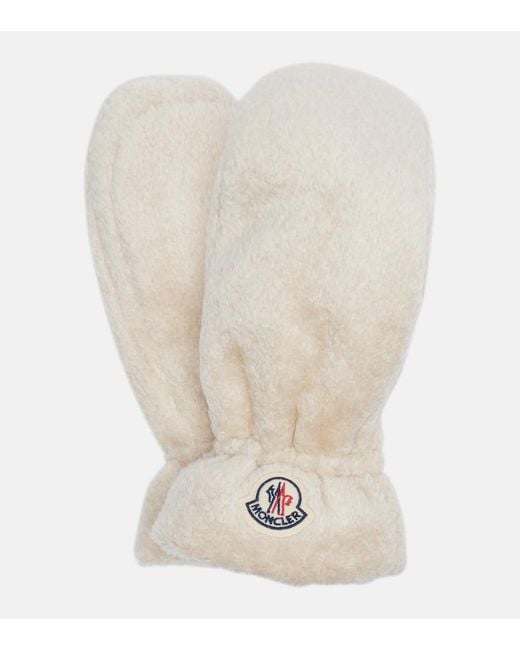 Moncler White Logo Teddy Mittens
