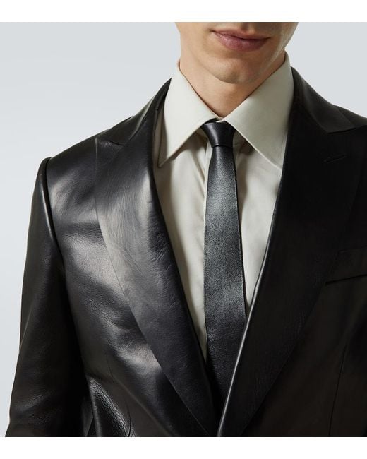 Tom Ford Black Single-Breasted Leather Blazer for men