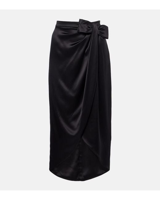 Valentino Black Asymmetric Low-Rise Silk Midi Skirt