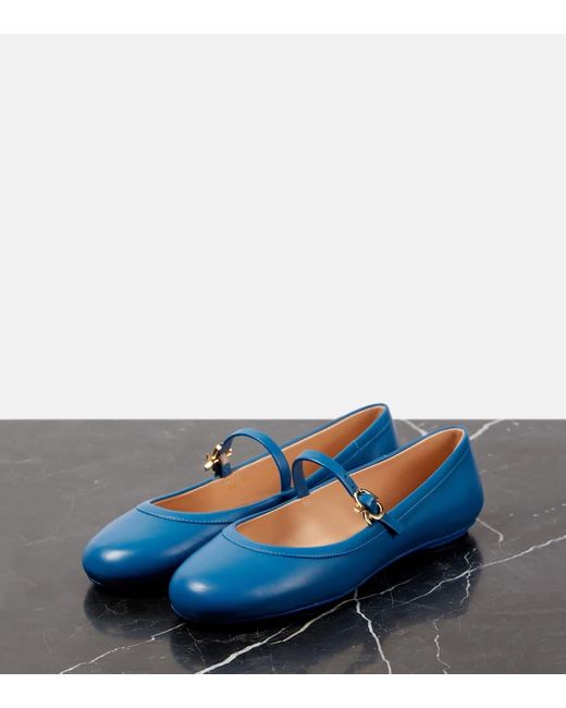 Gianvito Rossi Carla Leather Mary Jane Flats in Blue | Lyst UK