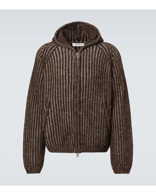 Our Legacy Brown Level Ribbed-Knit Wool Zip-Up Hoodie for men