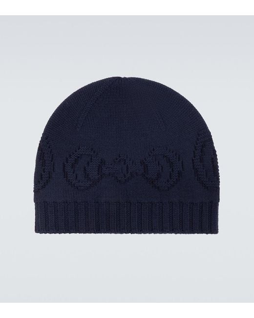 Gucci Blue Horsebit Wool Beanie for men