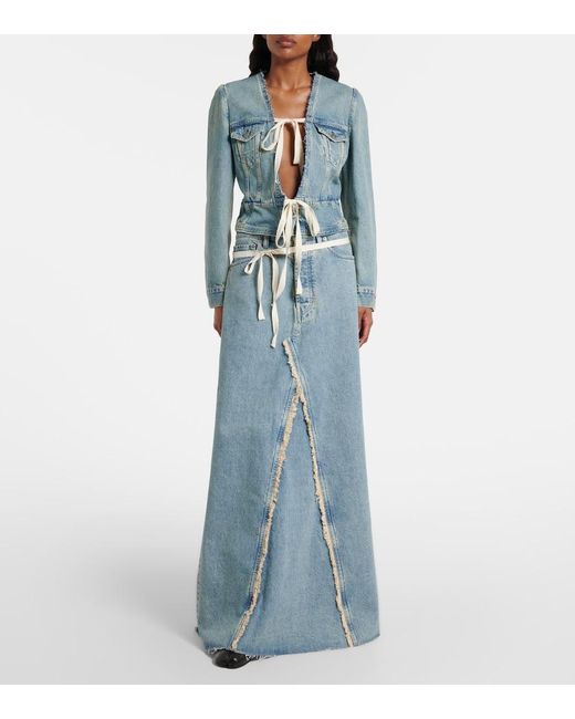 Maison Margiela Blue Frayed Denim Maxi Skirt