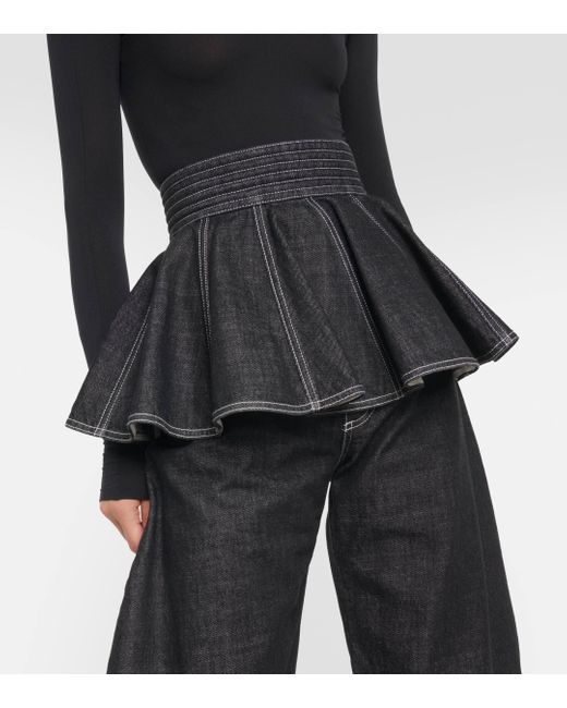 Alaïa Black Peplum Denim Skirt Belt
